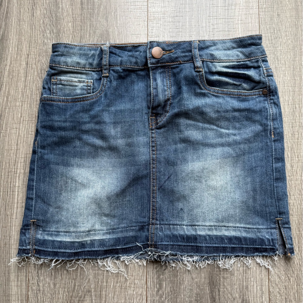 Dollhouse Blue Frayed Hem Mini Skirt